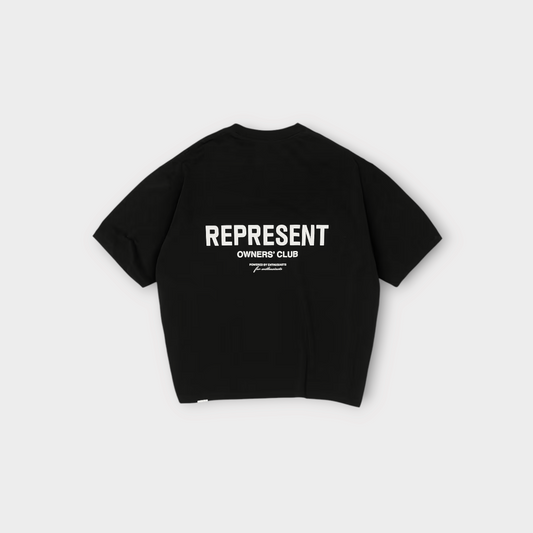 Drop Represent Owners Club t-shirt in aged black with white graphic logo print on the back