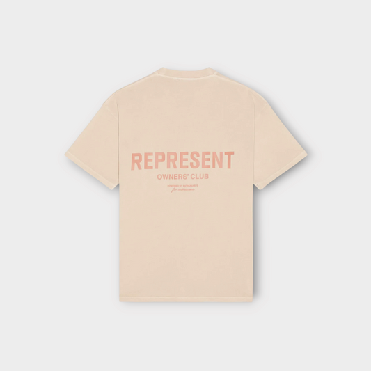 Drop Represent Owners Club t-shirt in dusty mauve with bold graphic branding on the back