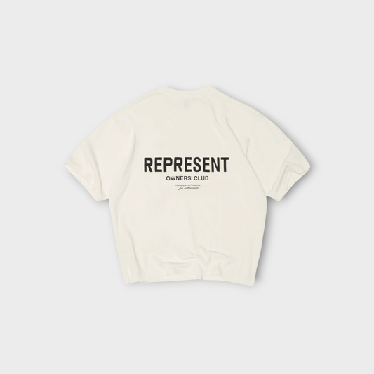 Drop Represent Owners Club T-Shirt in flat white with black back graphic logo print