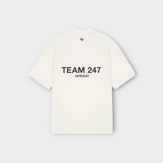 Drop Represent Team 247 oversized t-shirt in flat white with black back graphic and small logo on the neck