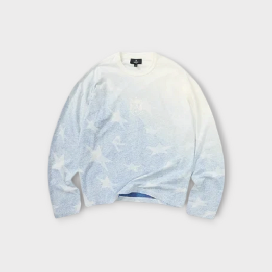 Drop Represent USA long sleeve football top in washed blue with white star pattern and crew neckline
