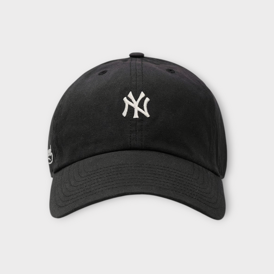 Drop Represent MLB Mini NY plain cap in washed black with white embroidered logo on the front
