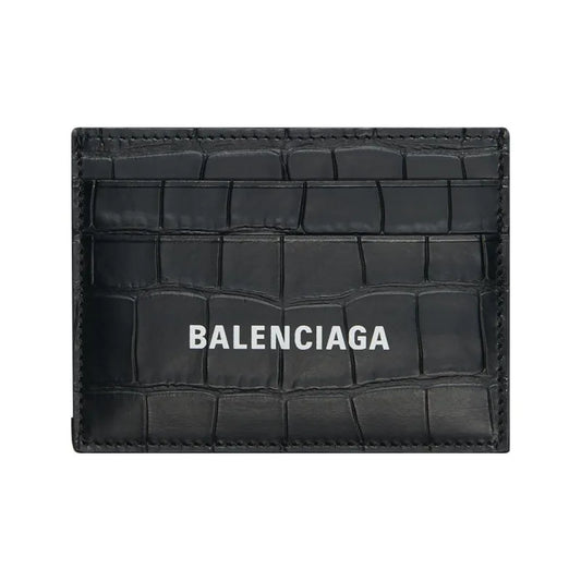 Balenciaga Card Holder Crocodile Embossed Black