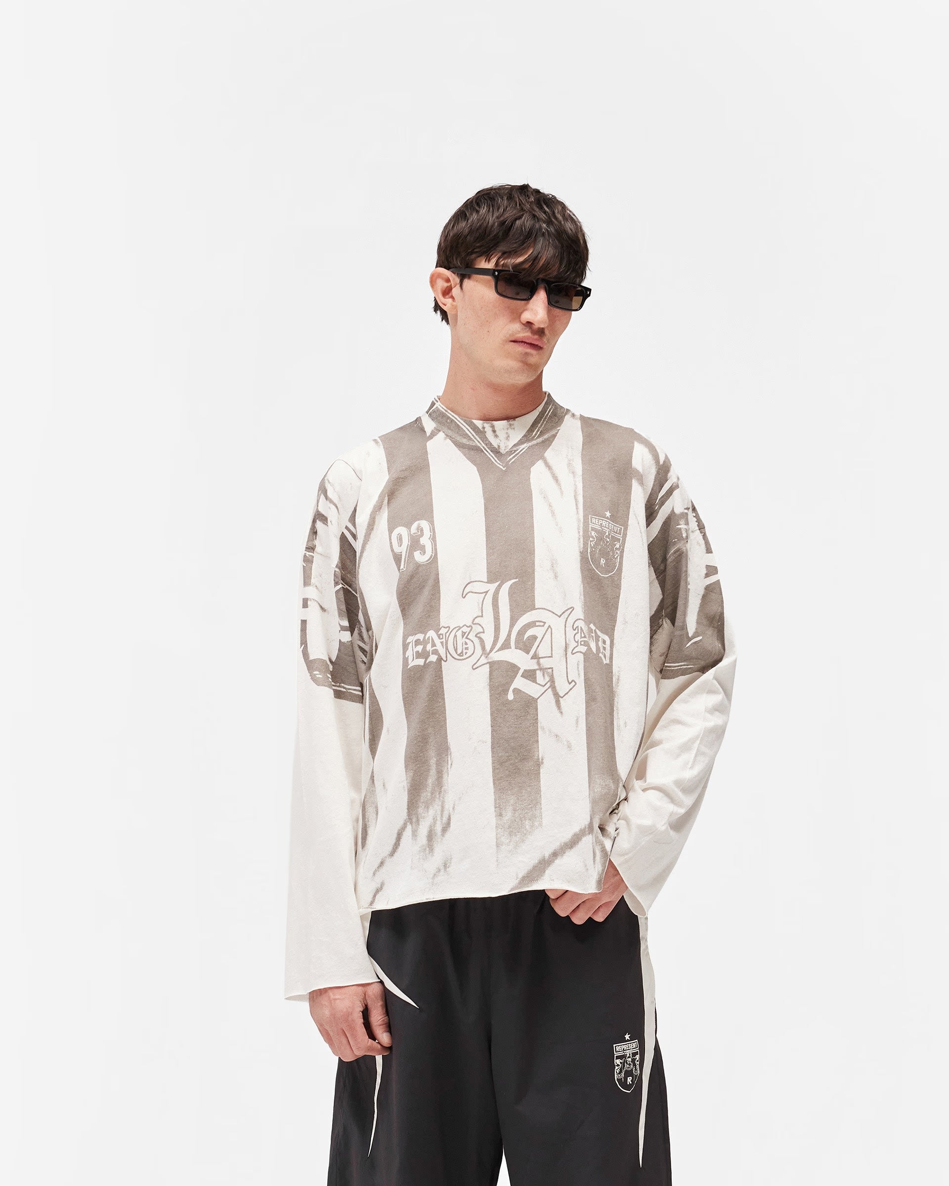 Represent Printed Long Sleeve Football Top Flat White