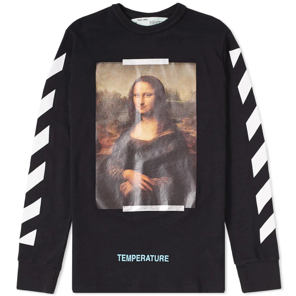 Off-White Long Sleeve Diagonal Monalisa Black & White T-Shirt