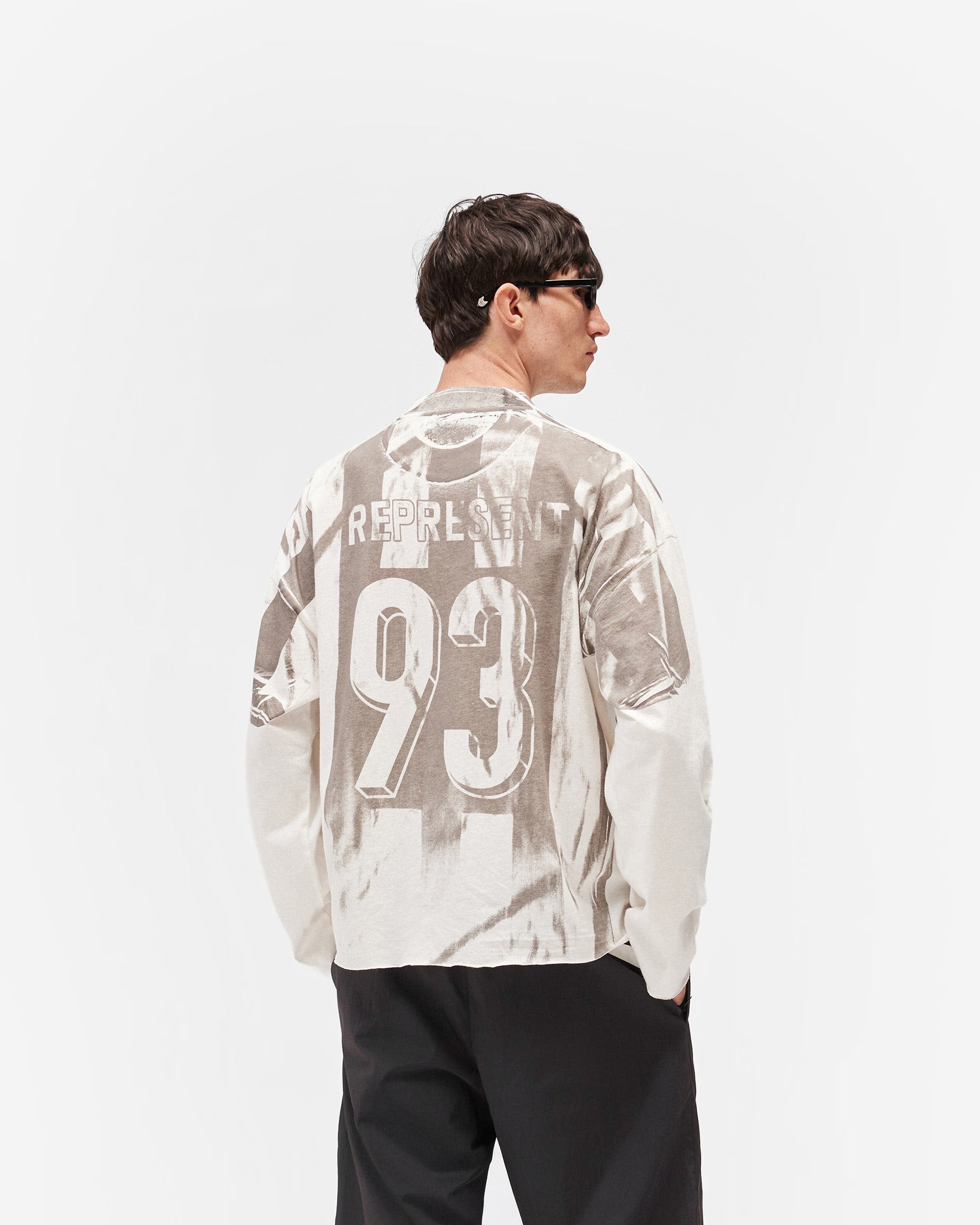 Represent Printed Long Sleeve Football Top Flat White